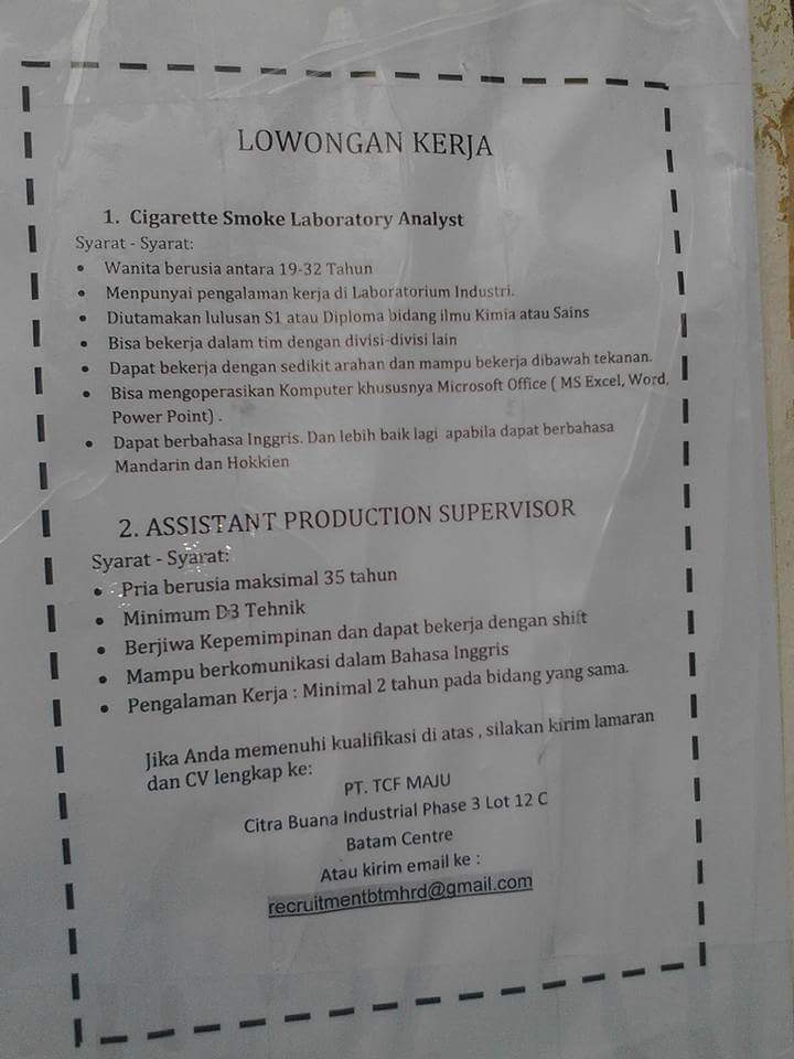 Lowongan Kerja PT. TCF Maju (Januari 2016) - Lowongan ...