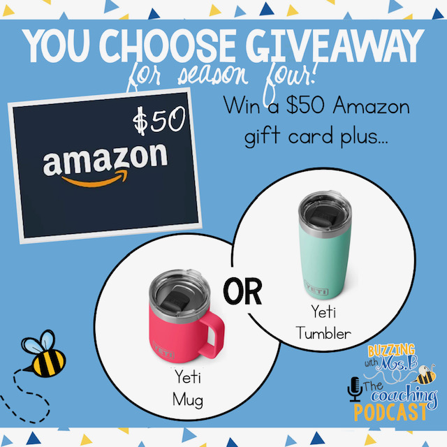 Giveaway prizes - Amazon $50, Pink Yeti mug, mint green yeti tumbler