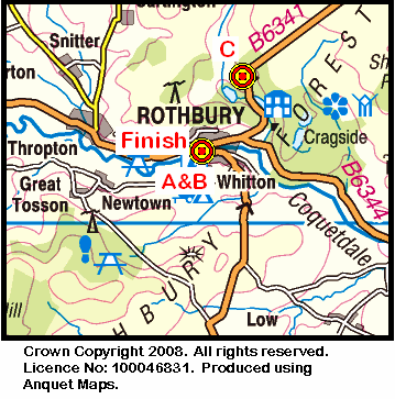 Map of the Rothbury area