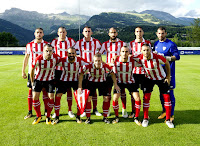 ATHLETIC CLUB - Bilbao, Vizcaya, España - Temporada 2017-18 - Núñez, Vesga, Laporte, Raúl García, Sabin Merino y Iago Herrerín; Beñat, MIkel Balenziaga, Muniain, Íñigo Lekue y Aduriz - F. C. BASEL 3 (Delgado, Van Wolfswinkel, Pululu) ATHLETIC CLUB 2 (Sabin Merino, Kike Sola) - 12/07/2017 - Partido amistoso - Lens, Suiza, Stade du Christ-Roi.
