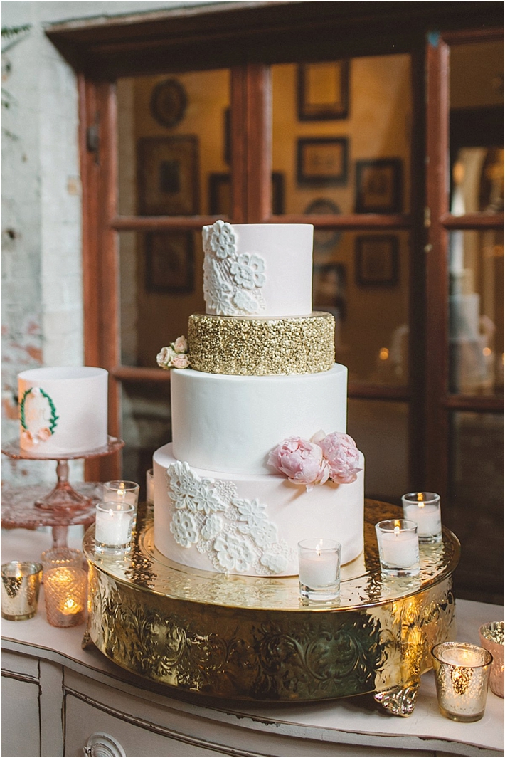 Stunning pink and gold wedding cake