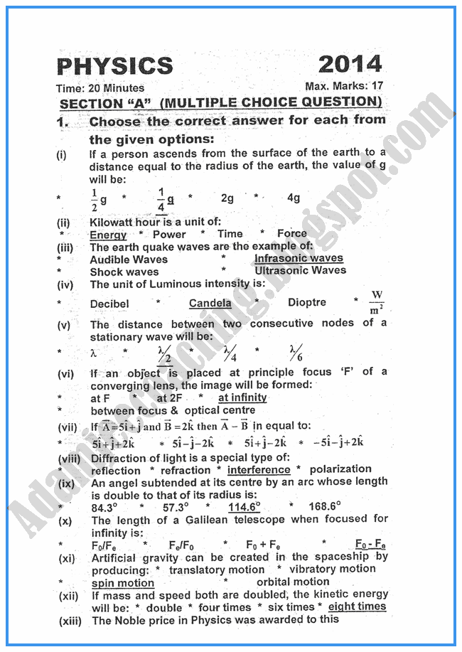 Physics-2014-past-year-paper-class-xi