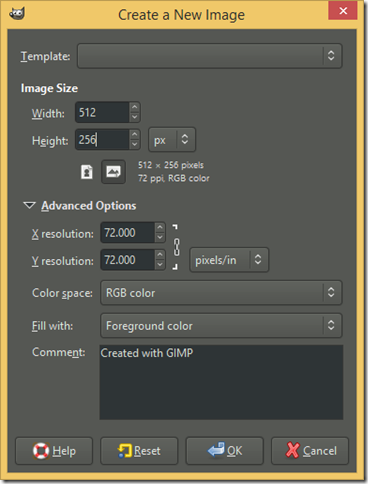 Create a New Image dialog screenshot