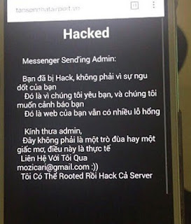 Nội dung do hacker để lại