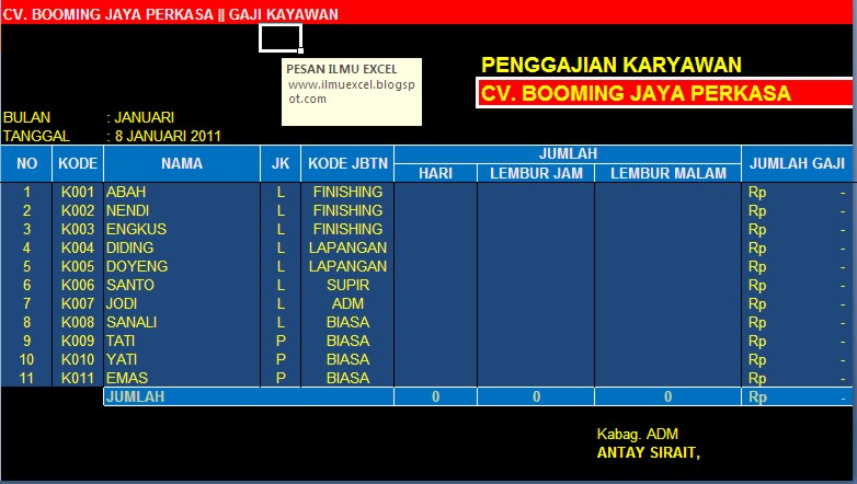 Aplikasi Penggajian Karyawan dengan Excel