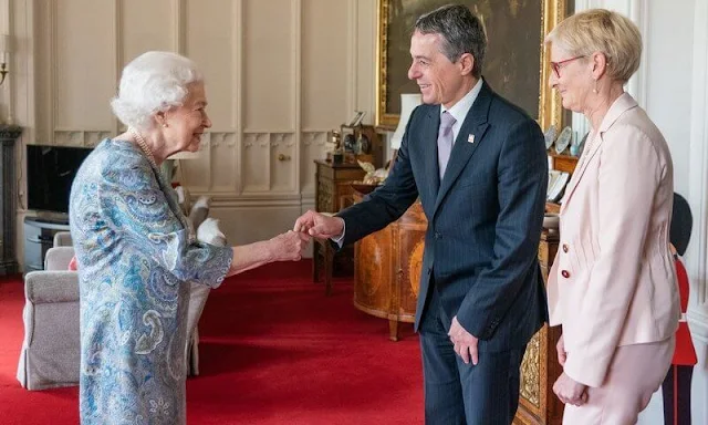 Queen Elizabeth received President Ignazio Cassis and his wife Paola Cassis in the Oak Room at Windsor Castle