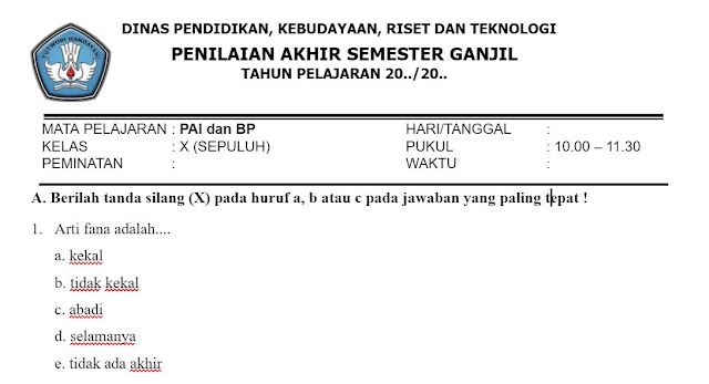 CONTOH SOAL UAS PAS PAI, DOWNLOAD SOAL UAS/ PAS PAI, KUNCI JAWABAN SOAL UAS/ PAS PAI