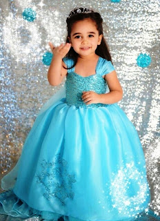 Dress elsa frozen warna biru cantik untuk anak perempuan