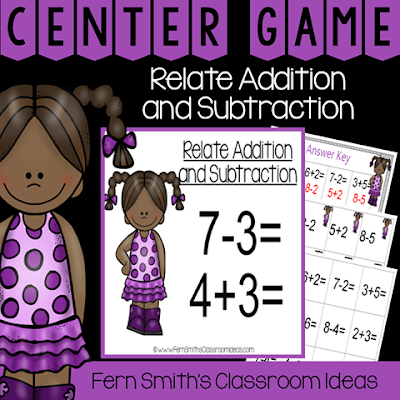 Second Grade Go Math 3.5 Relating Addition and Subtraction Center Game