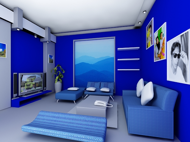50 Dekorasi Interior  Ruang  Tamu  Dengan Warna Cat Biru  