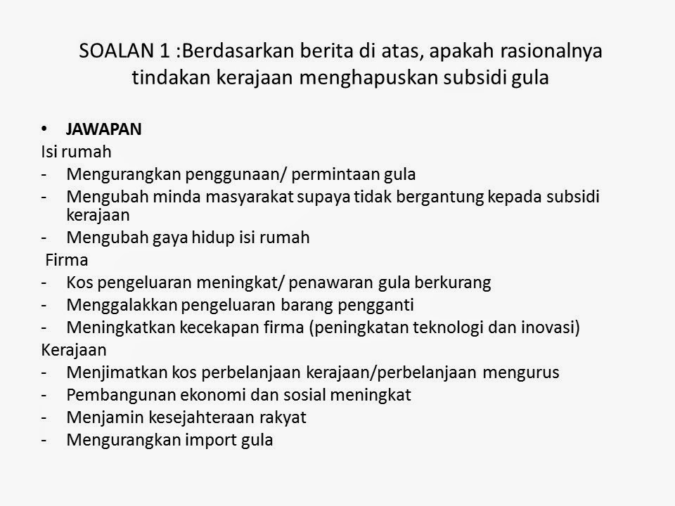 GC Ekonomi Asas: Contoh Soalan KBAT- Subsidi Gula