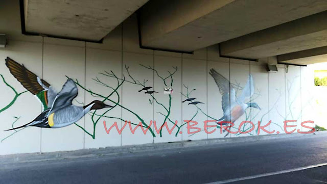 Graffiti de pájaros realistas en puentes de Cubellas