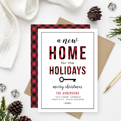 New Home for the Holidays Red Buffalo Plaid Holiday Card