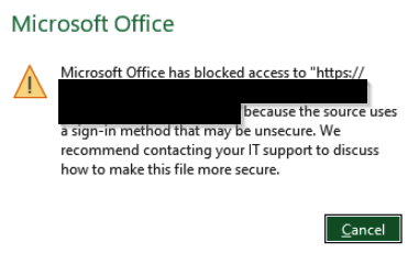 Office Error WebDav sign-in method