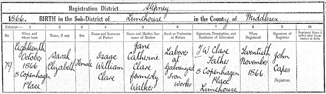 Image of birth record for Sarah Elizabeth Clare