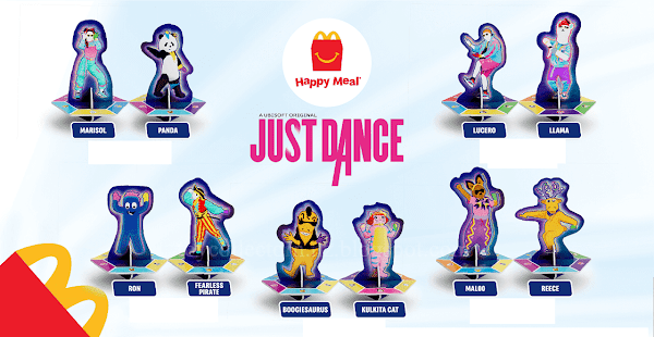 McDonalds Just Dance Happy Meal Toys 2023 Set of 10 including Marisol, Panda, Ron, Fearless Pirate, Lucero, Llama, Boogiesaurus, Kulkita Cat, Maloo and Reece