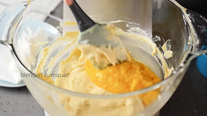 add kumquat puree to cake batter