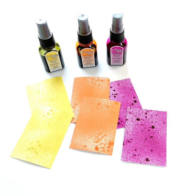 White Cardstock Colored with Yellow Orange and Pink ColorBox Spritzers Mist