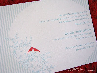 Vintage Floral Stripes and Love Birds Wedding Invitation