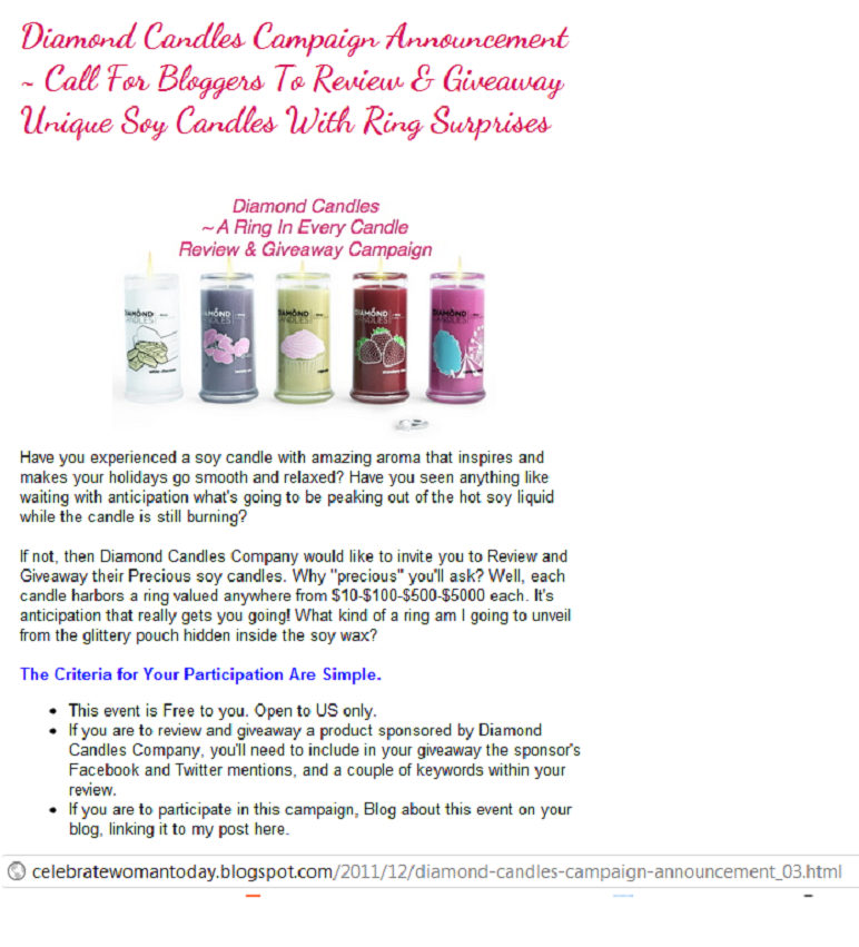 Diamond Candles Blogger Opportunity