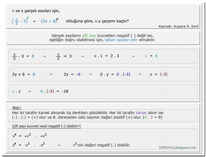 Örnek soru 15 » Üslü denklemler » taban sayıları sıfır (0) ise (Kaynak: Supara 9. Sınıf).