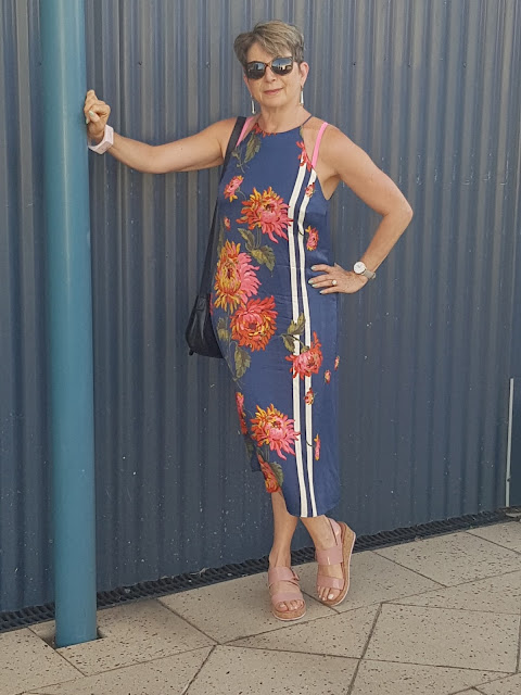 summer spaghetti floral dress/sandals/vintage scarf