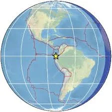 An earthquake of magnitude 6.9 hit the coast of Ecuador,  local time 12:12, Depth    80 km