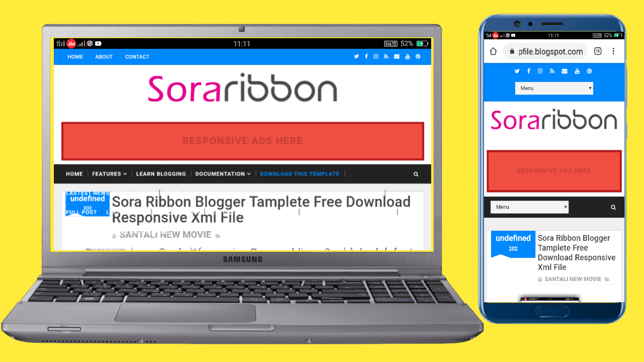 Sora Ribbon blogger tamplete free download Responsive xml file