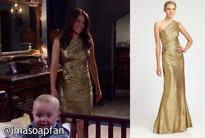 Britt Westbourne, Kelly Thiebaud, Gold One-Shoulder Dress, General Hospital, GH