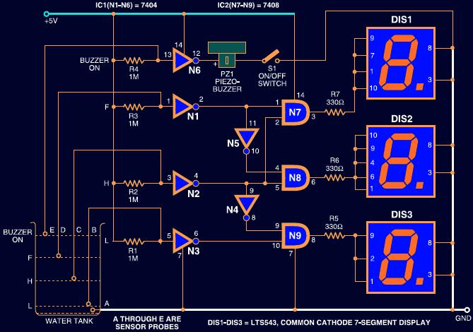 Water 7led Desplay - Circuit Diagram Of Water Level Indicator With 7 Segment Display Click To Enlarge - Water 7led Desplay