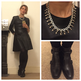 Zara pleather dress Stella and Dot necklace