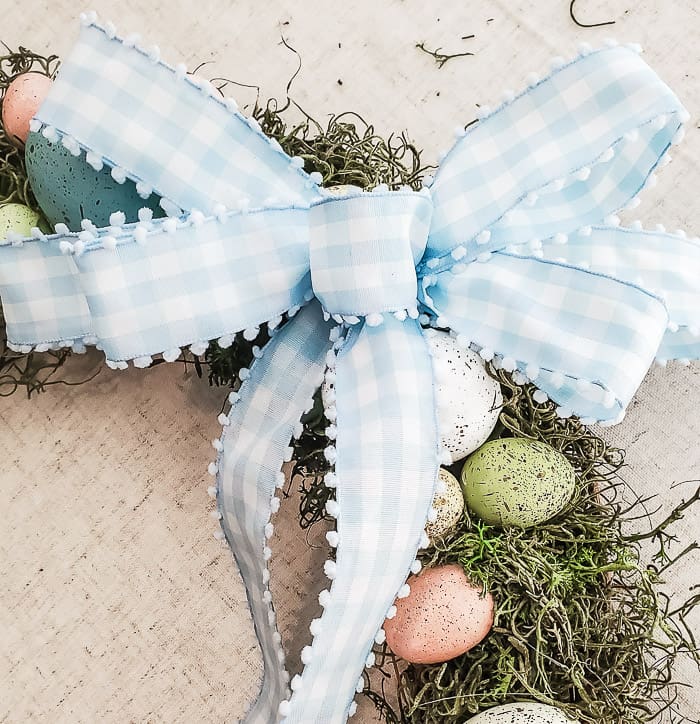 blue and white gingham bow for wreath