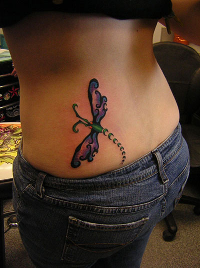 Women Lower Back Dragonfly Tattoo