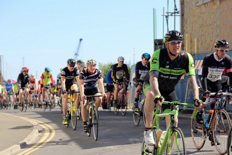 Cyclists at the Somerset town of Watchet, on the Coast to Coast Cycle Challenge