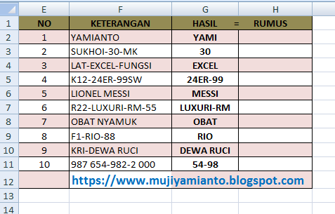 soal excel left, mid right