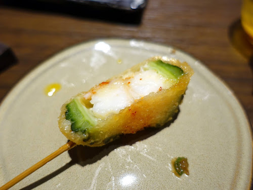 KIDO Yakitori Kushiage (木戶串燒串揚) - Deep-fried shrimp and bitter melon roll (天婦羅沖繩苦瓜大蝦卷)