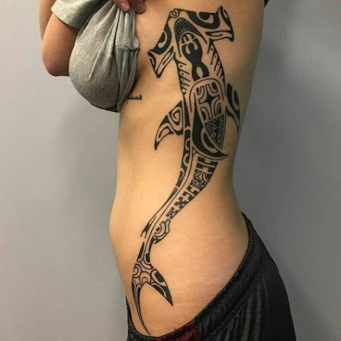 Polynesian-Maori-hammerhead-shark-ribs-side-tattoo