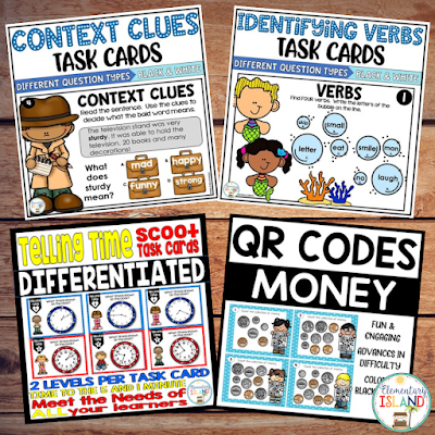 Covers for four Teachers Pay Teachers Task Card Resources