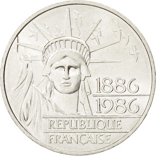 France 100 Francs Silver Coin, Statue of Liberty