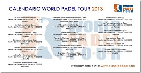 CALENDARIO WORLD PADEL TOUR 2013 PLANETA PADEL WEB