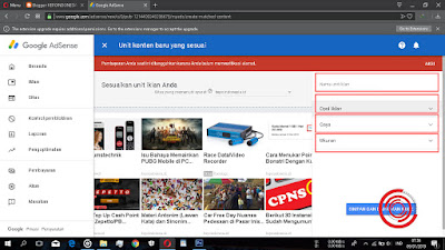 Lalu silakan beri nama unit iklan Matched Content nya, lalu setting Opsi Iklan, Gaya, dan Ukurannya.