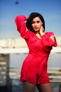 Mannara Chopra Sexy Pictures In Red Mini Dress