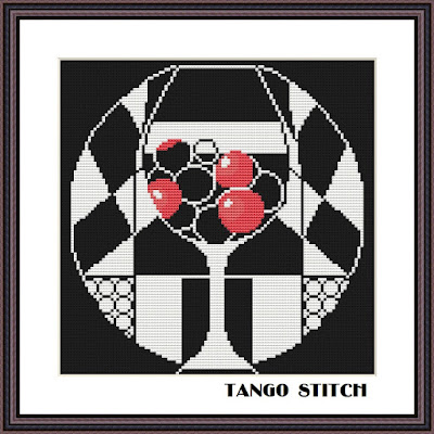 Abstract art glass of wine black and white cross stitch pattern - Tango Stitch