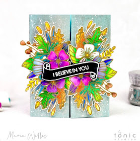 Maria Willis, Cardbomb, #tonicstudios, #tonicstudiosusa, #cards, #cardmaking, #handmade, #handmadecards, #create, #creative, #art, #diy, #craft, #tonicstudiosgardenparty, #botanicalburst, #nuvo, #nuvoaquaflowpens, #watercolor, #flowers, #gatefold, 