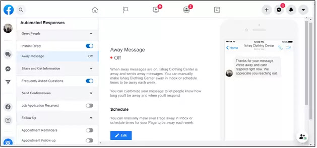 how to set up auto reply messages in fb page, Facebook page auto reply