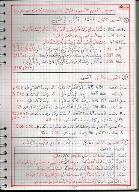 تقويم السنة الخامسة ابتدائي