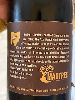 MadTree Coffee & Vanilla Bourbon Barrel Aged Axis Mundi viewed from the side, with full description of beer.