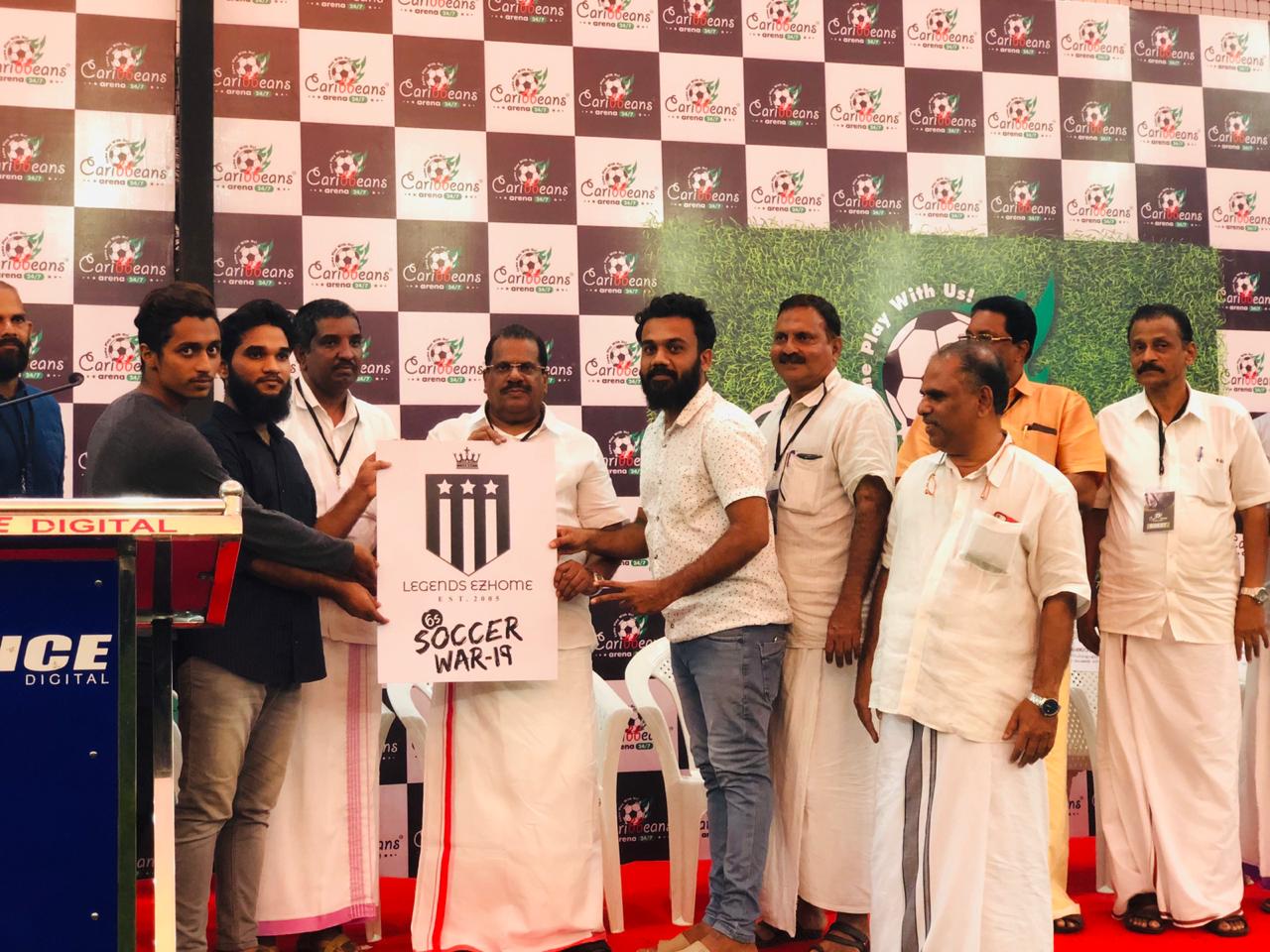 legends FC ezhome  സംഘടിപ്പുക്കുന്ന soccer war 2019 ന്റെ ലോഗോ സ്പോർട്സ് മിനിസ്റ്റർ EP jayarajan നിർവഹിച്ചു 