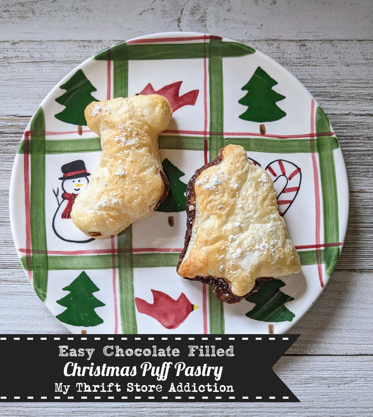 Chocolate filled Christmas puff pastry