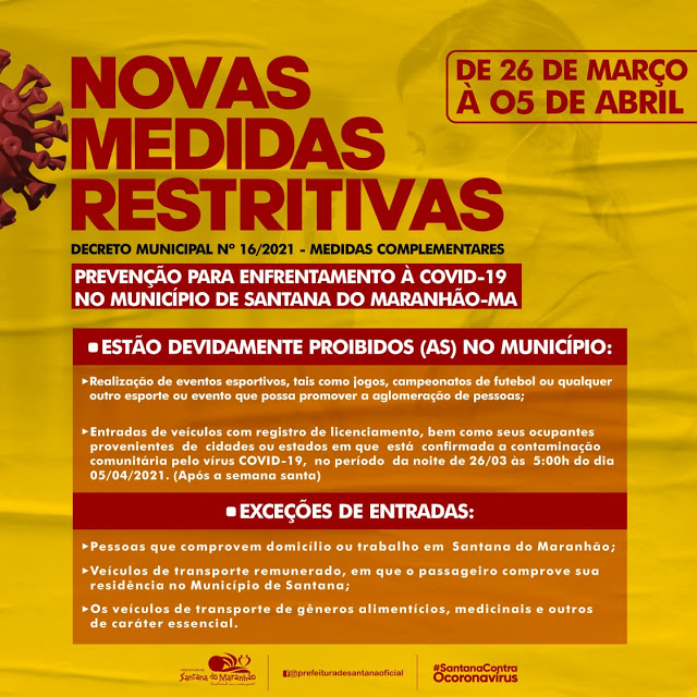 Santana do Maranhão: novas medidas restritivas de enfrentamento ao covid-19